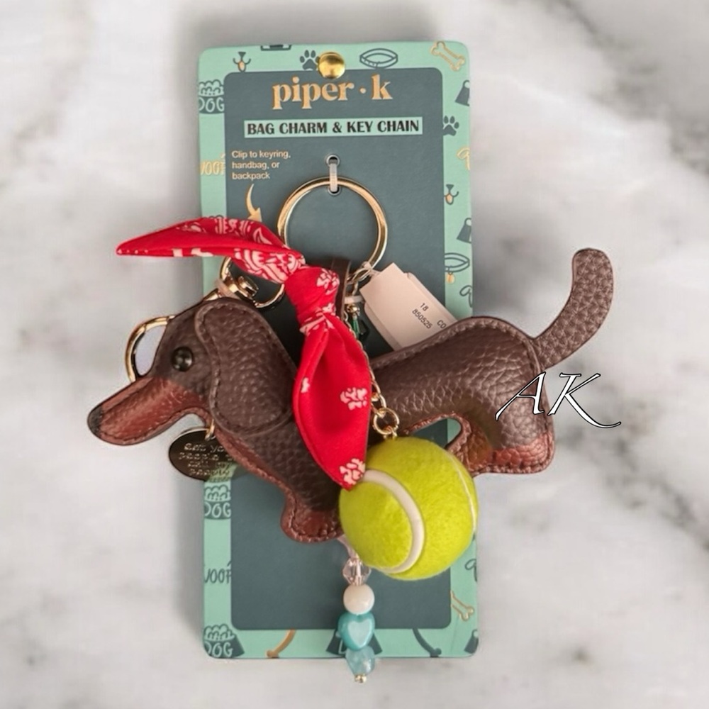 Piper K Dachshund Bag Charm Keychain w/ Tennis Ball 🐾 Doxie Wiener